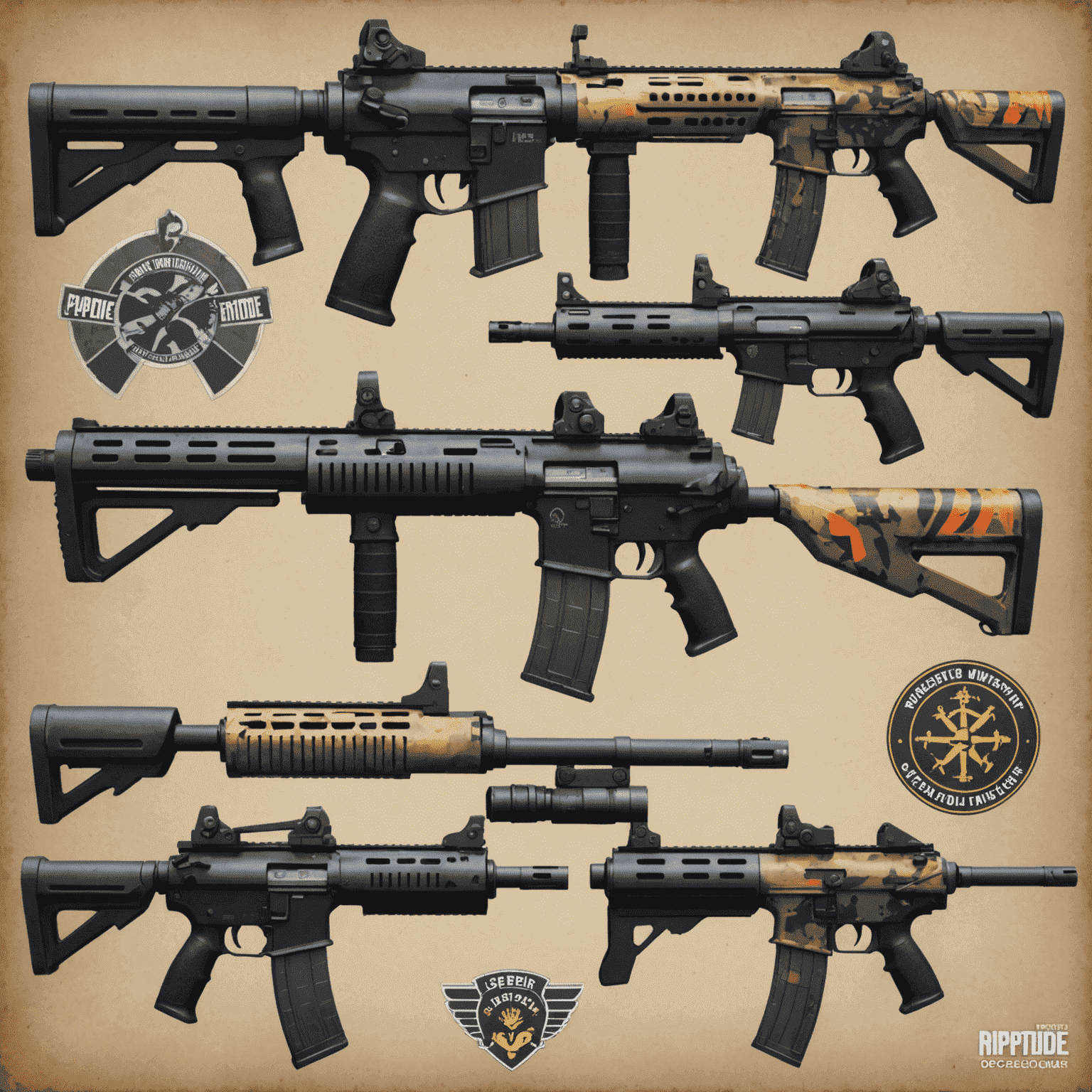 Collage of new weapon skins and stickers from Operation Riptide